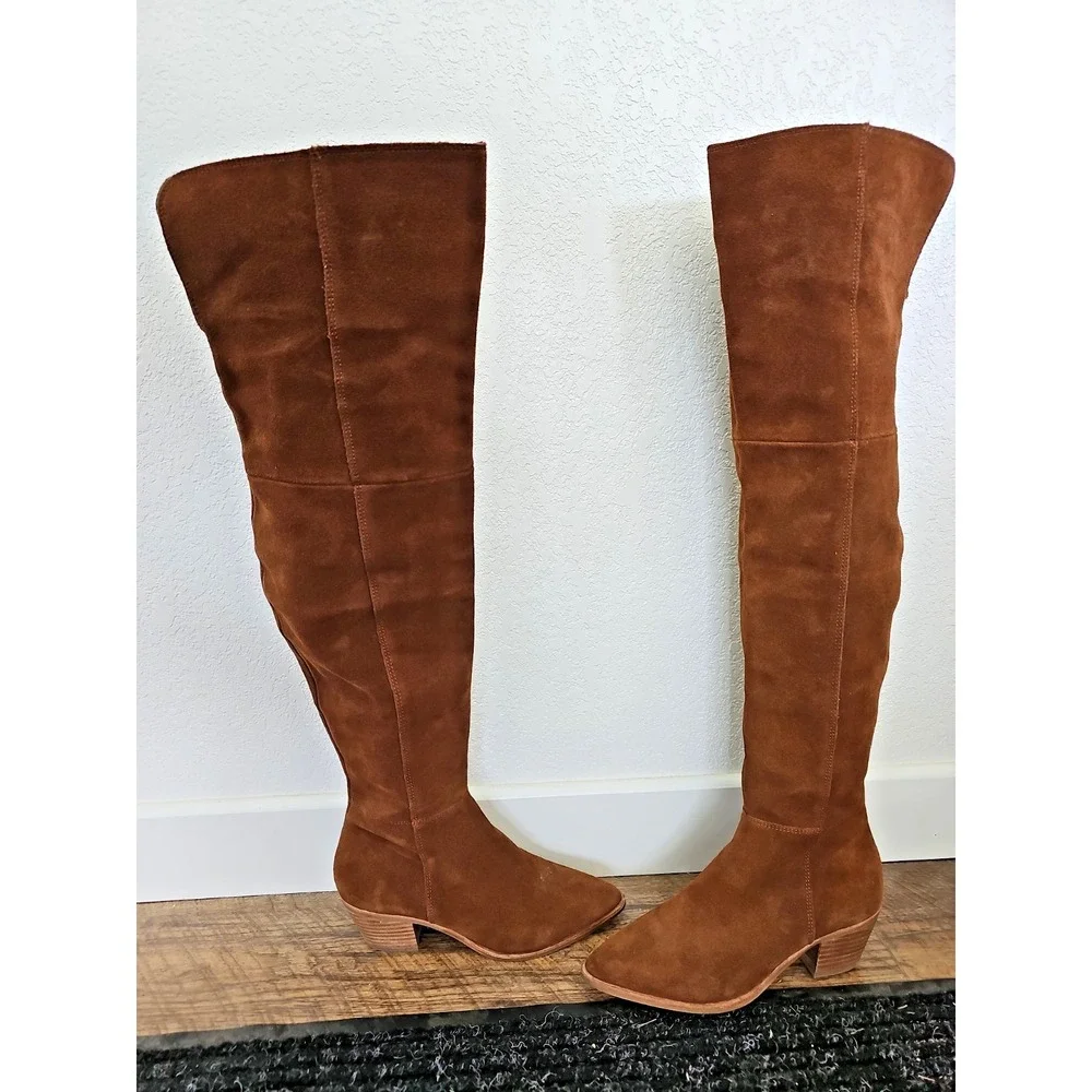 Steve Madden Huntley Cognac Leather Over Knee Boots Pointed Toe Women's 7
